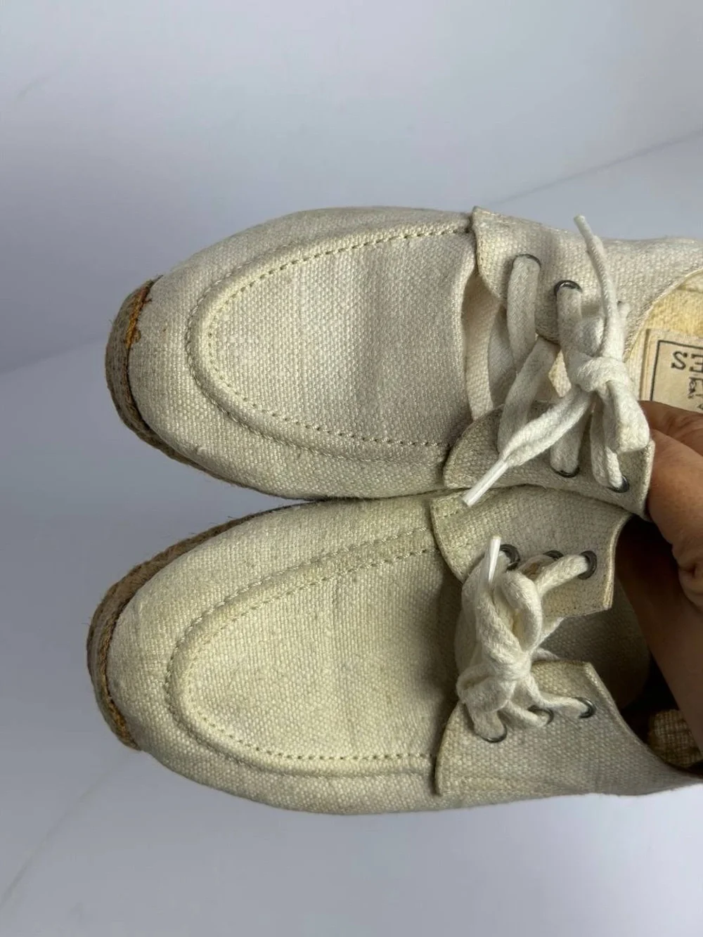 Vintage Hermes Canvas Lace-up Cream White Espadrilles